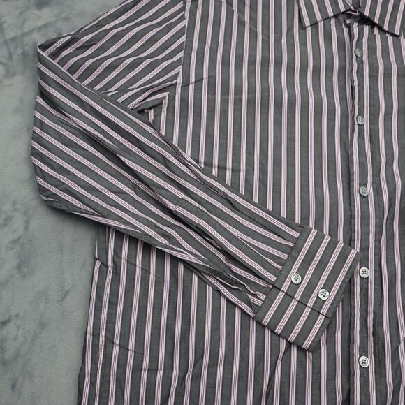 Hugo Boss Shirt Mens XL Gray Purple Striped Flip Cuff Office Button Up Dress - Picture 12 of 16